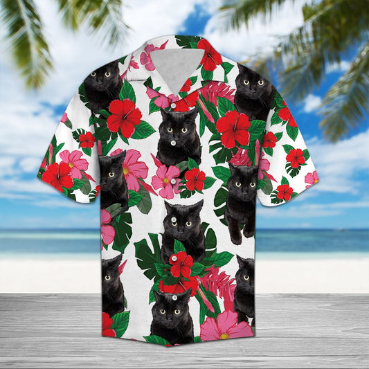 Black Cat Hibiscus D0907 - Hawaii Shirt