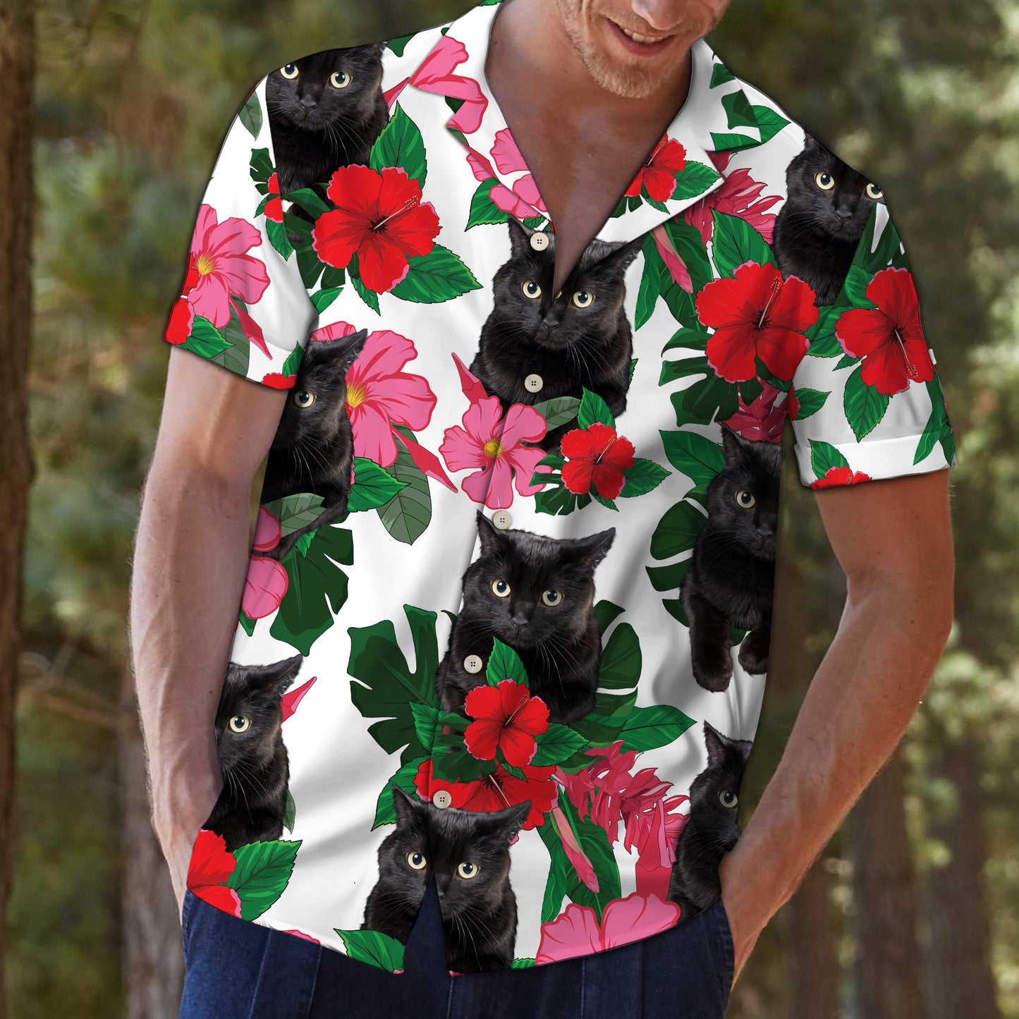 Black Cat Hibiscus D0907 - Hawaii Shirt