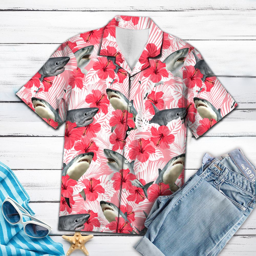 Tropical Flowers Hibiscus Shark H97031 - Hawaii Shirt