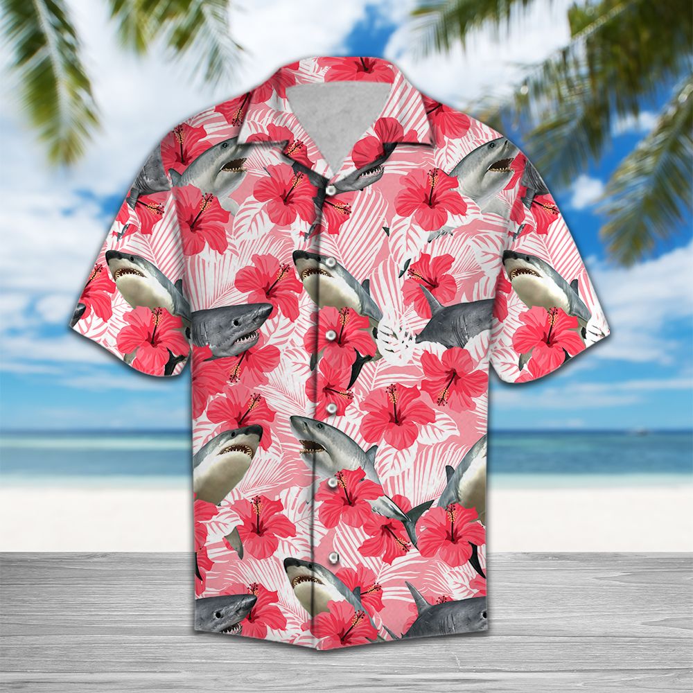 Tropical Flowers Hibiscus Shark H97031 - Hawaii Shirt