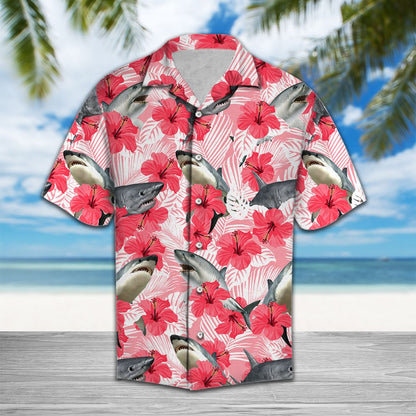 Tropical Flowers Hibiscus Shark H97031 - Hawaii Shirt