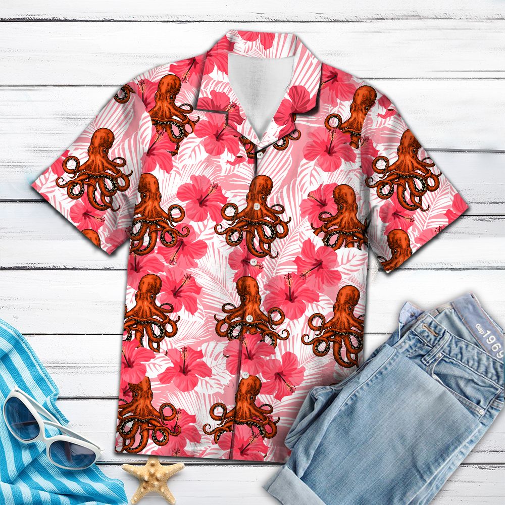 Tropical Flowers Hibiscus Octopus H97032 - Hawaii Shirt