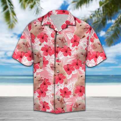 Tropical Flowers Hibiscus Pig H97036 - Hawaii Shirt