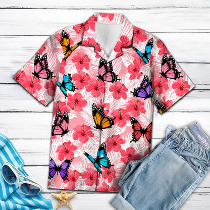 Tropical Flowers Hibiscus Butterfly H97037 - Hawaii Shirt