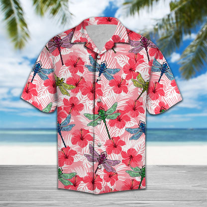 Tropical Flowers Hibiscus Dragonfly H97038 - Hawaii Shirt