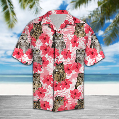 Tropical Flowers Hibiscus Owl H97040 - Hawaii Shirt