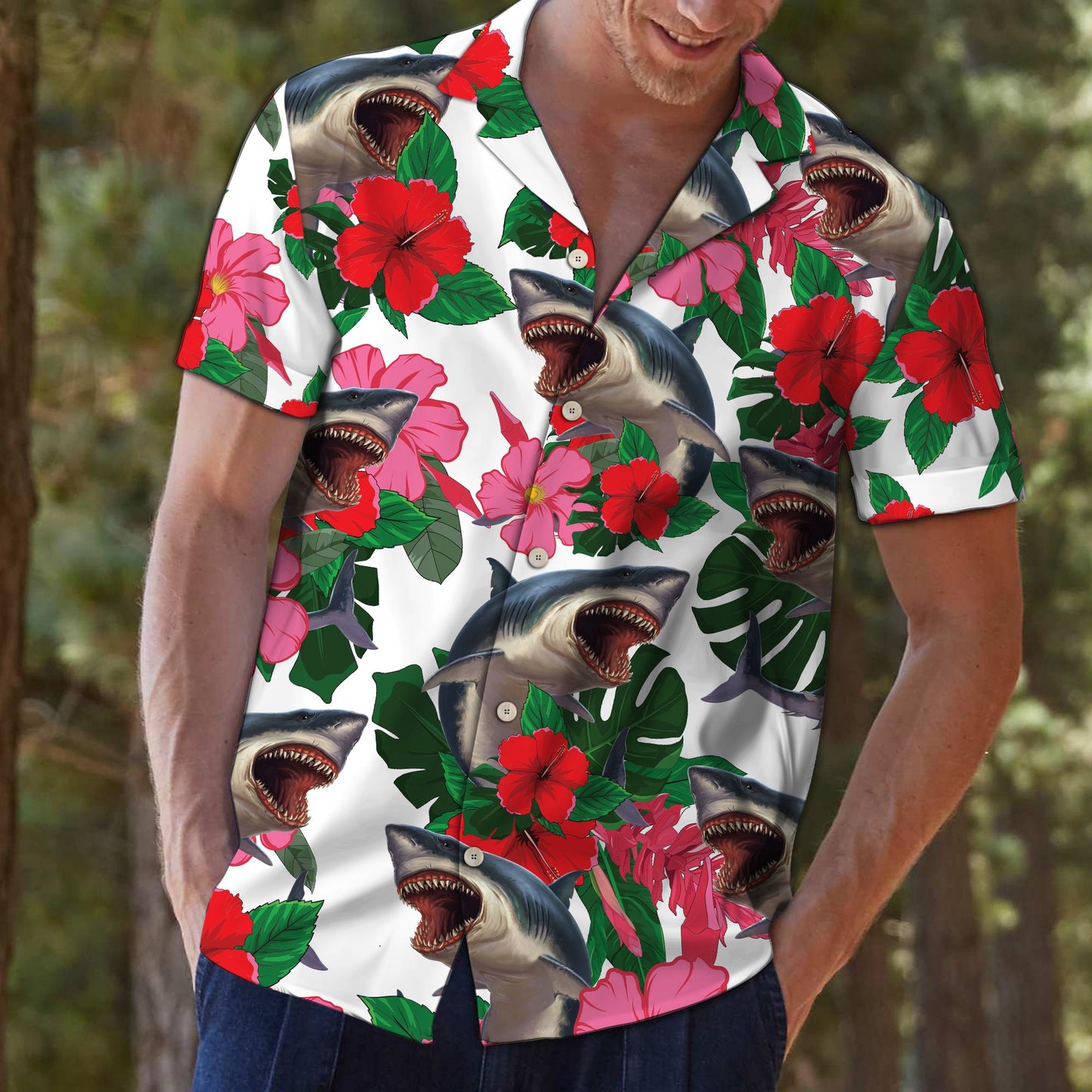 Shark Hibiscus D0907 - Hawaii Shirt