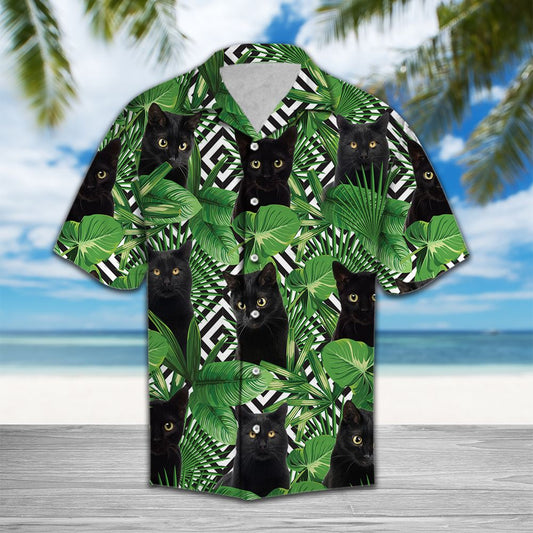 Summer exotic jungle tropical Black Cat H97071 - Hawaii Shirt