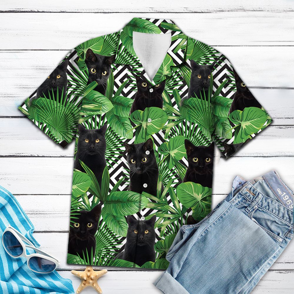 Summer exotic jungle tropical Black Cat H97071 - Hawaii Shirt