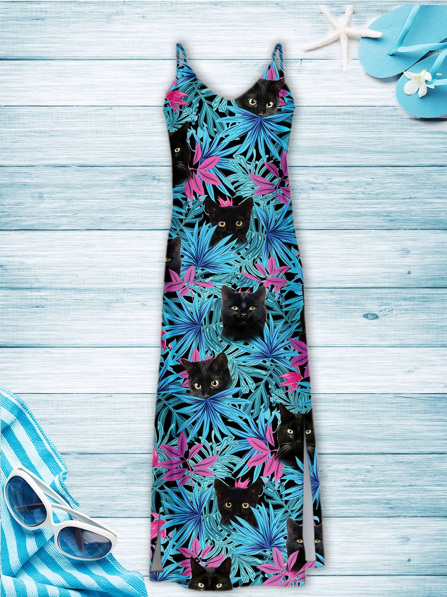Hawaiian Black Cat Palm Leaves T1307 - Hawaii Dress
