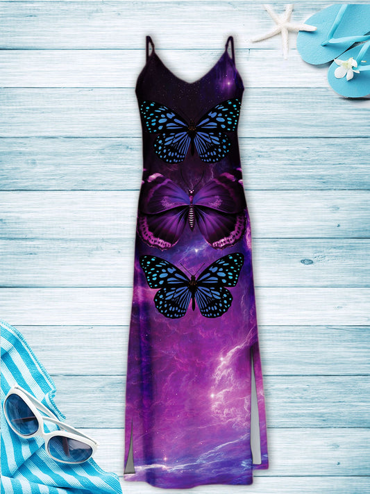 Hawaiian Butterfly Blue Purple T1307 - Hawaii Dress