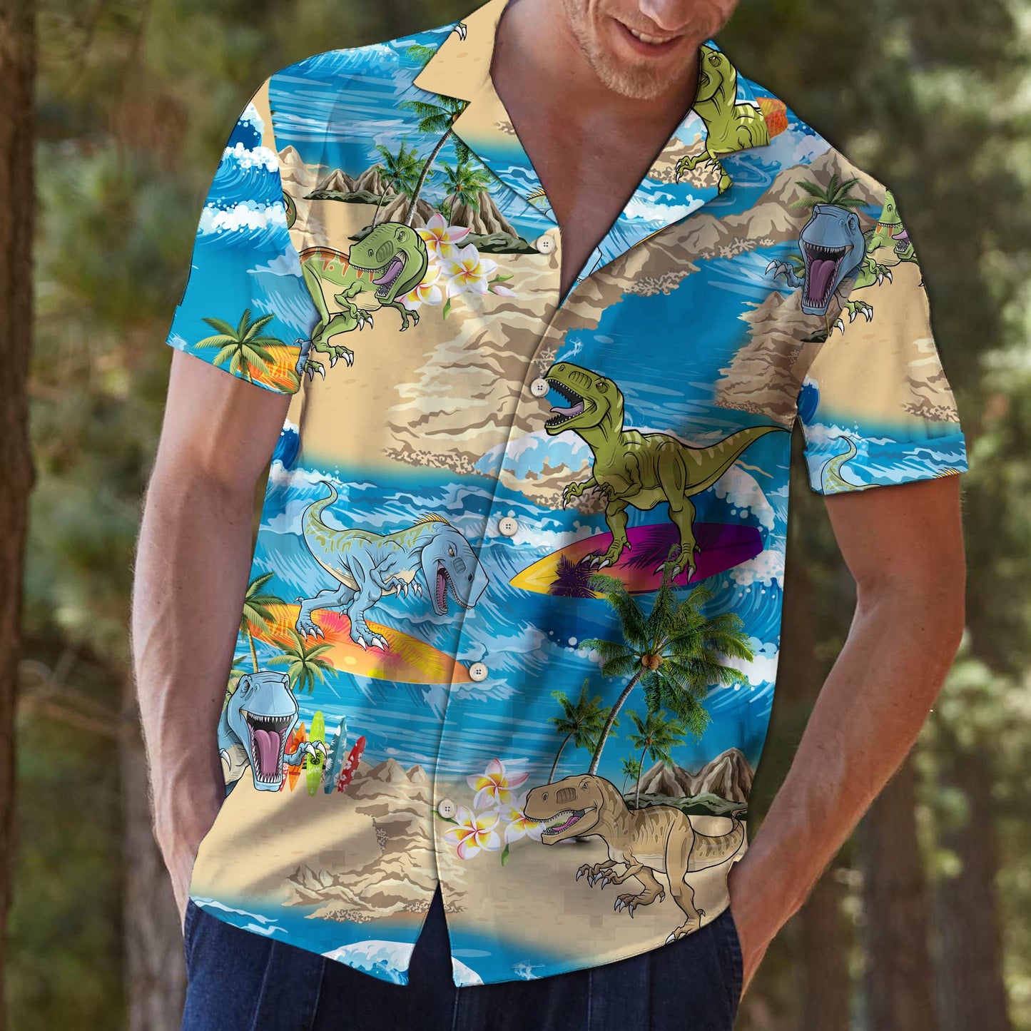Dinosaur Summer Vacation G5715 - Hawaii Shirt