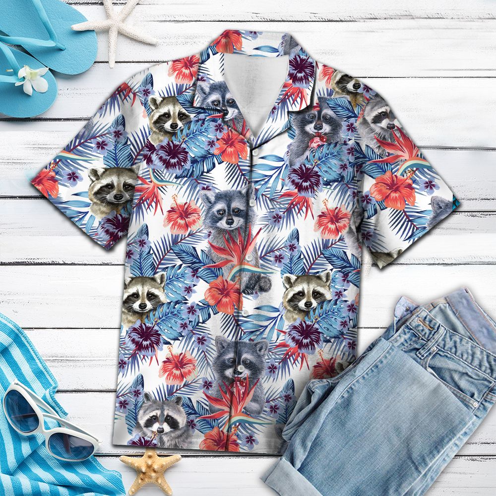 Raccoon Hibiscus Flower G5715 - Hawaii Shirt