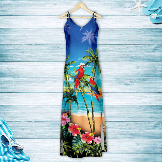 Hawaiian Parrot Ocean Palm Tree T1507 - Hawaii Dress
