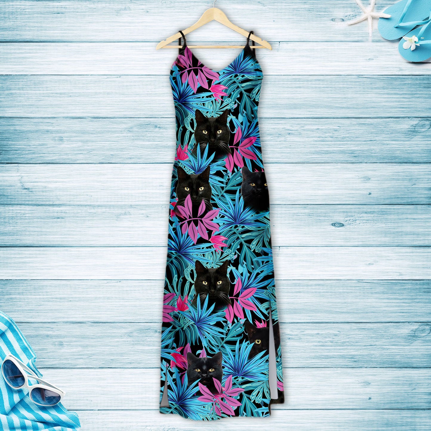 Hawaiian Black Cat Tropical Leaves G5715 - Hawaii Dress