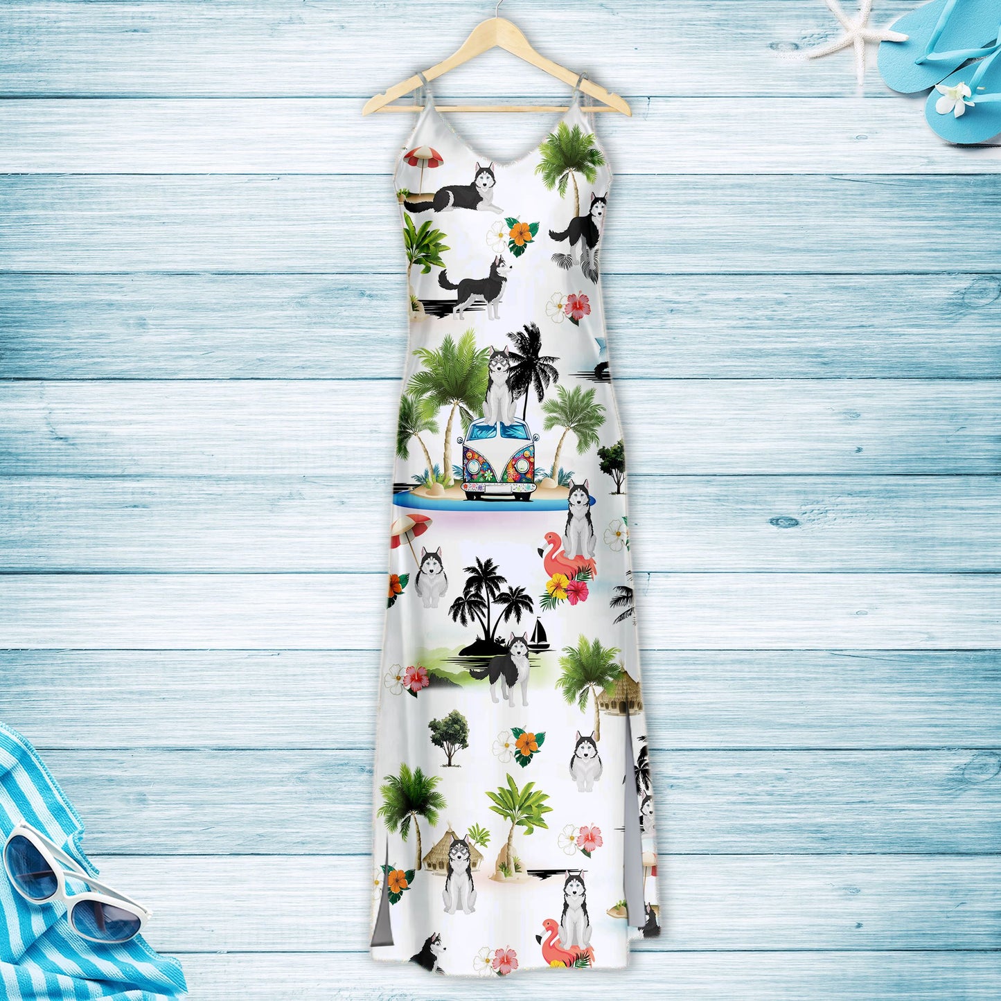 Hawaiian Siberian Husky On Vacation G5716 - Hawaii Dress