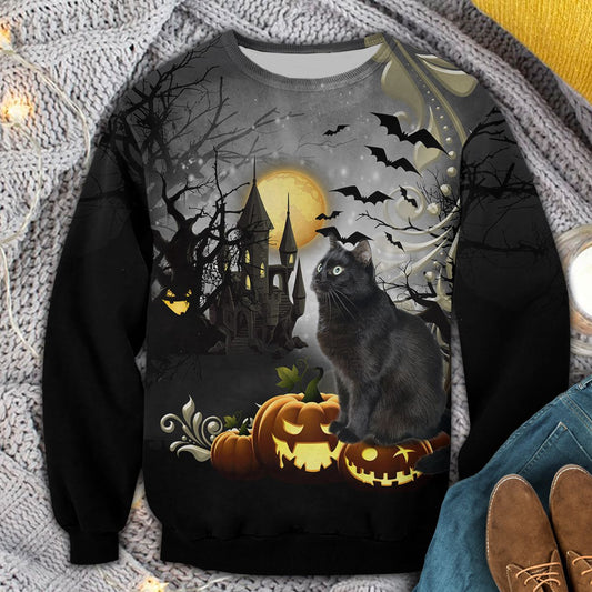 Black Cat Halloween T0508 - All Over Print Unisex Sweater