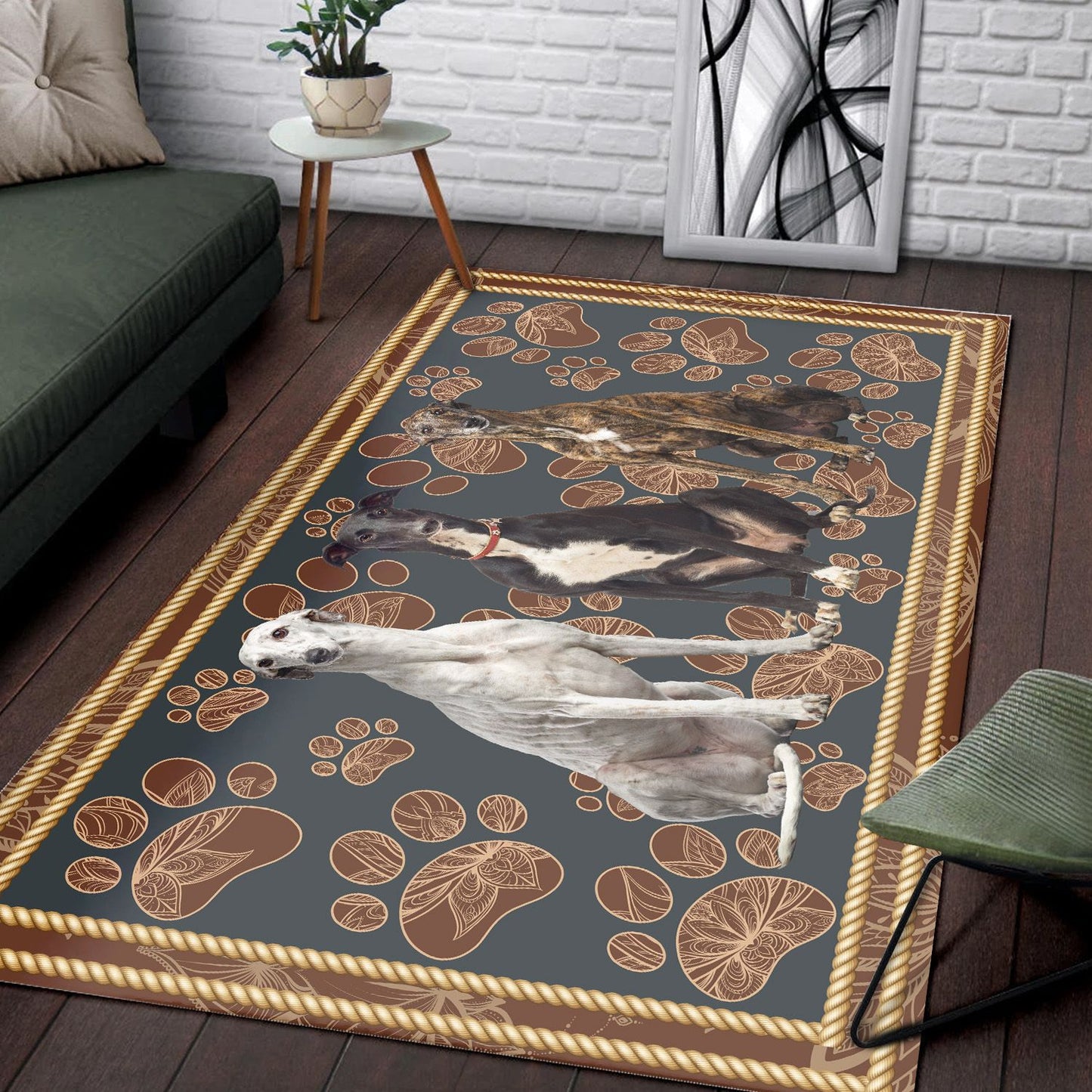 Greyhound Floral Paw Three Colors H7860 - Rectangle Rug