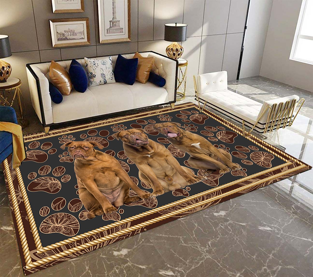 Dogue de Bordeaux Paw Floral H7862 - Rectangle Rug