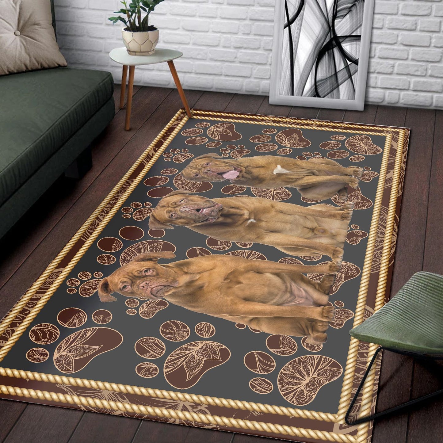 Dogue de Bordeaux Paw Floral H7862 - Rectangle Rug