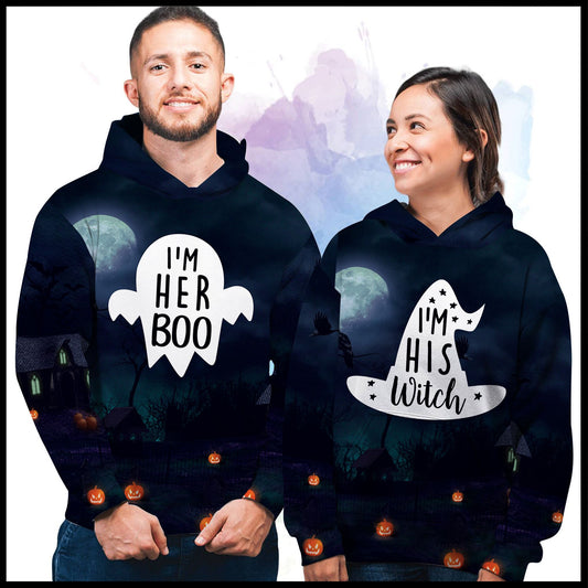 HER BOO HIS WITCH G5831 - ALL OVER PRINT UNISEX HOODIE