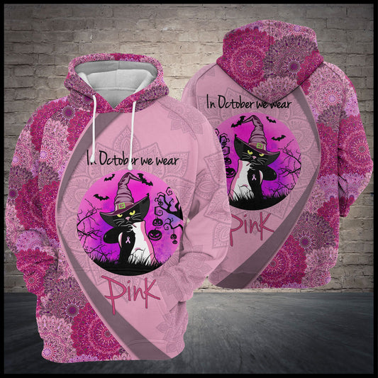 Black Cat Wears Pink T309 - All Over Print Unisex Hoodie