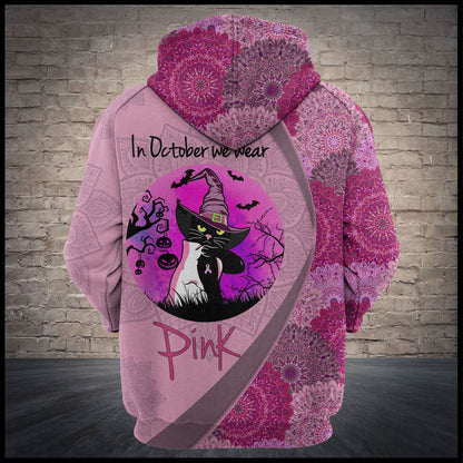 Black Cat Wears Pink T309 - All Over Print Unisex Hoodie