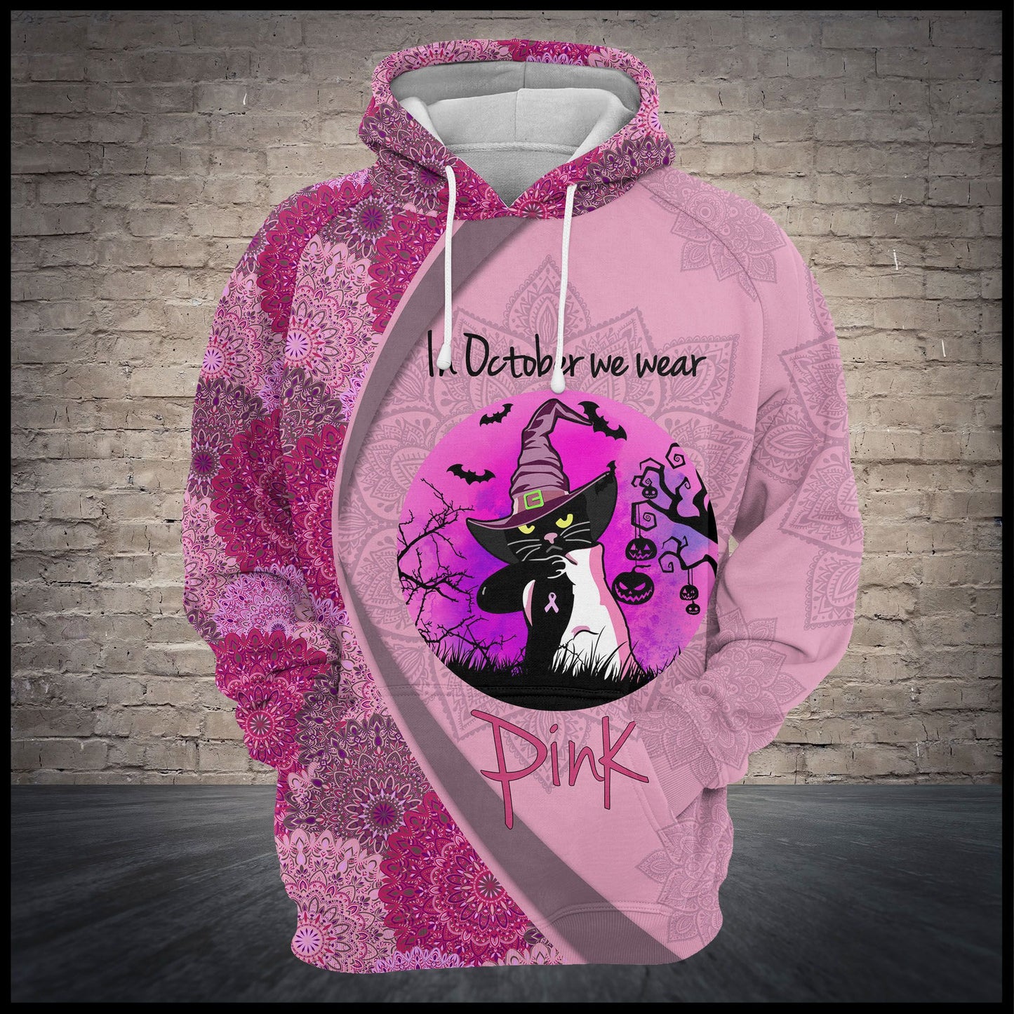 Black Cat Wears Pink T309 - All Over Print Unisex Hoodie