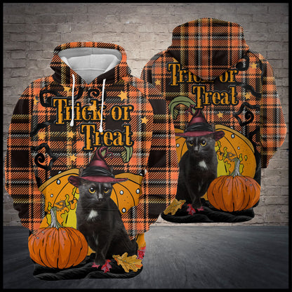 Black Cat Treat Or Trick T309 - All Over Print Unisex Hoodie