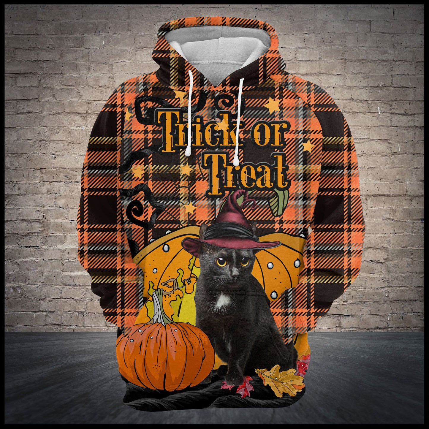 Black Cat Treat Or Trick T309 - All Over Print Unisex Hoodie