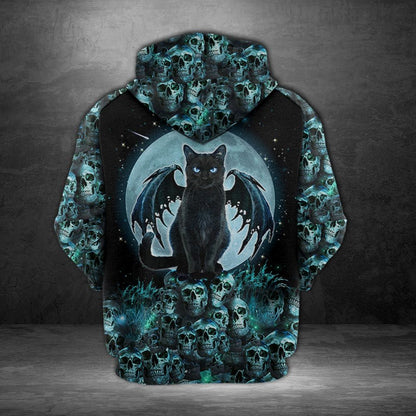 Black Cat Skull H4911 - All Over Print Unisex Hoodie