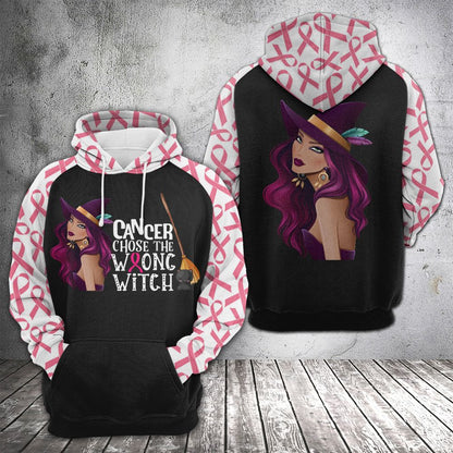 Breast Cancer Chose The Wrong Witch HT04901 - All Over Print Unisex Hoodie