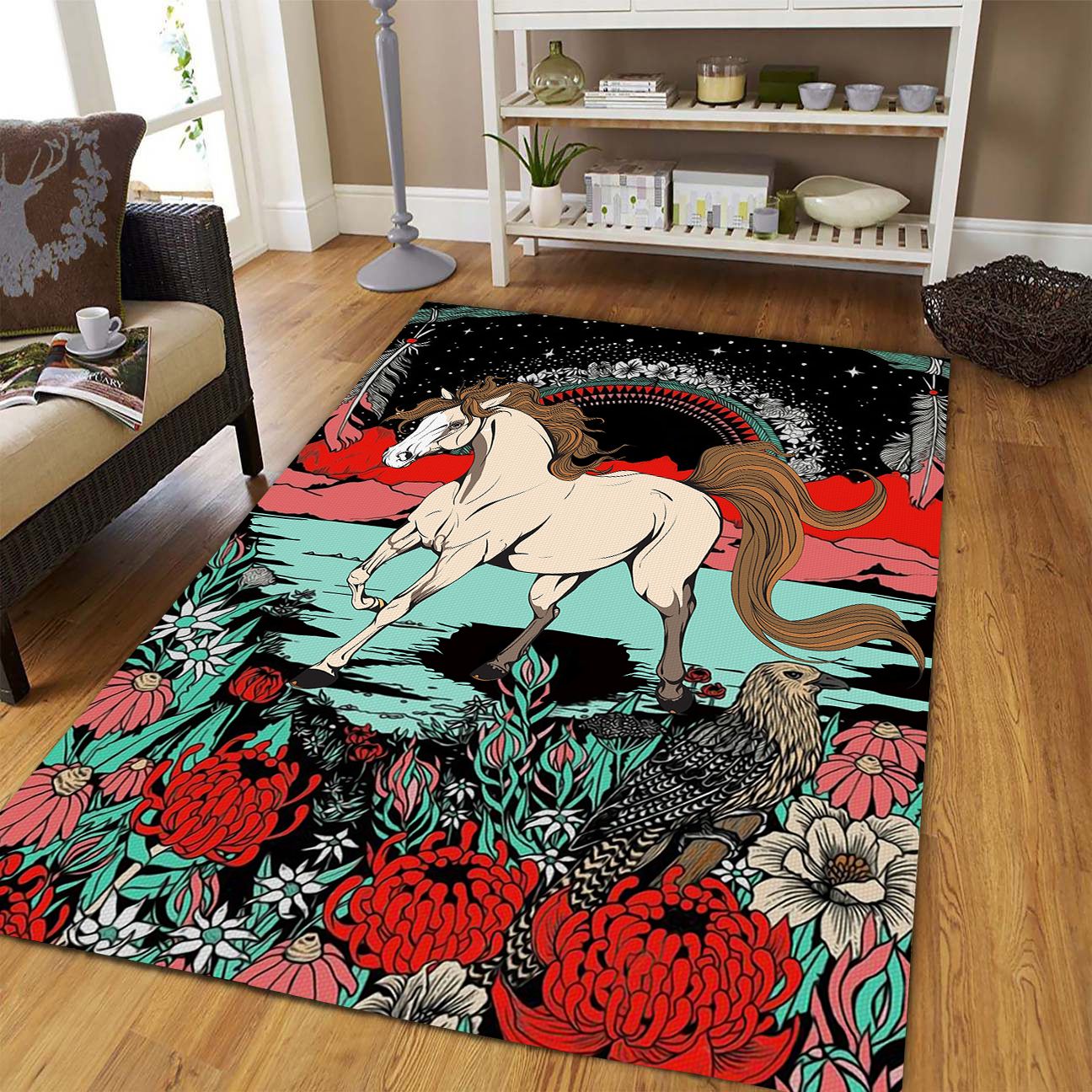 Horse Flower T709 Rug