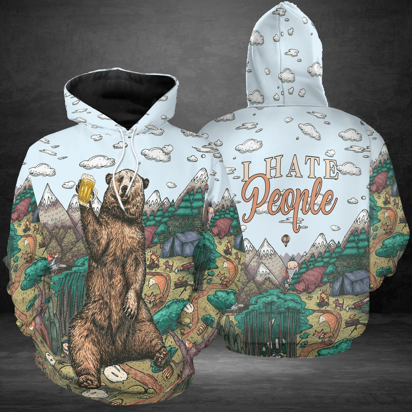 Bear I Hate People G5909 - All Over Print Unisex Hoodie