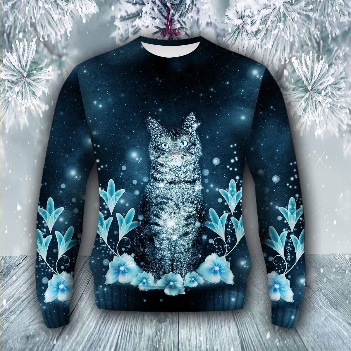 Cat Flower Light T109 - All Over Print Holiday Sweater