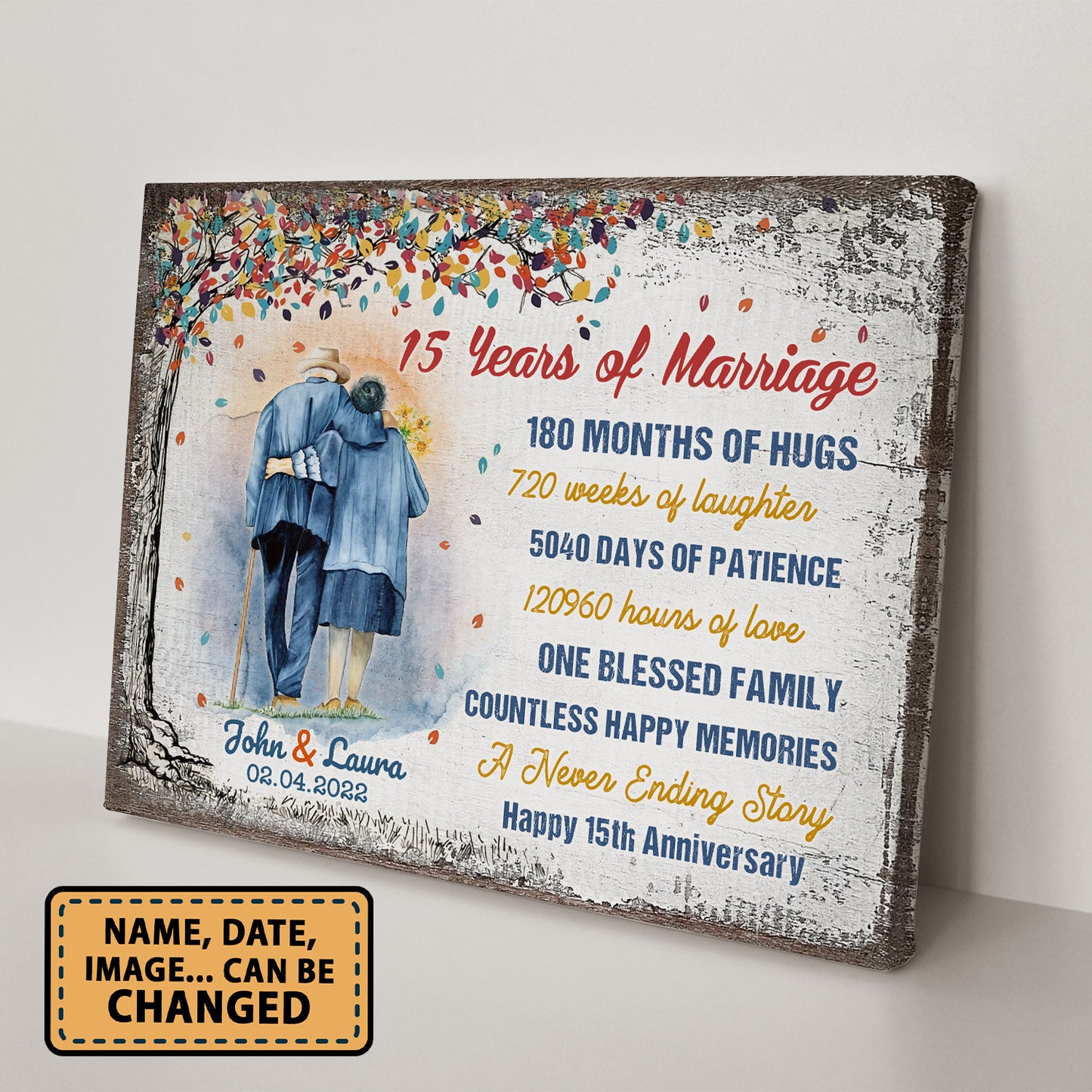 15 Years Of Marriage Tree Colorful Personalizedwitch Canvas