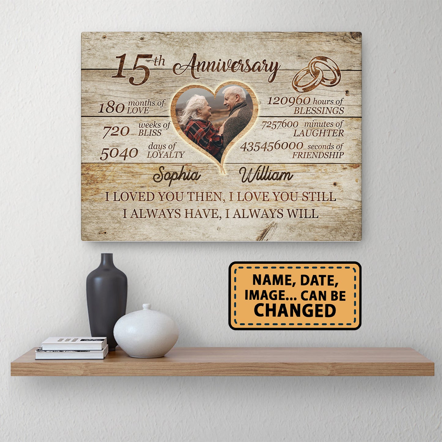 15th Anniversary Always Love Custom Image Anniversary Canvas