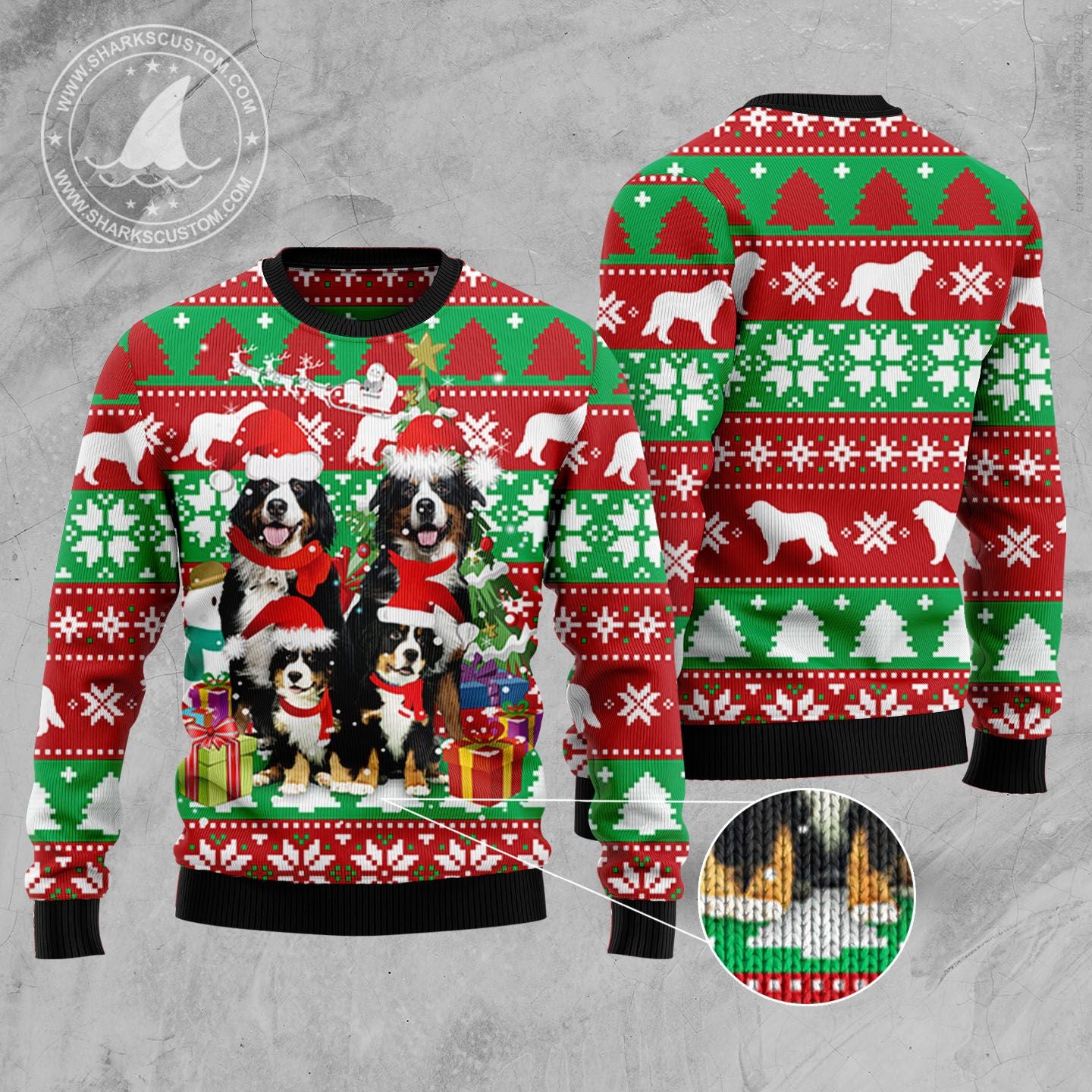 Bernese Mountain Dog Family D2409 Ugly Christmas Sweater