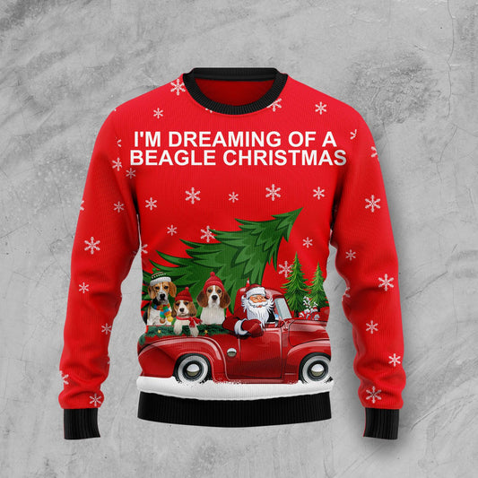 Beagle and Red Truck HZ92306 Ugly Christmas Sweater