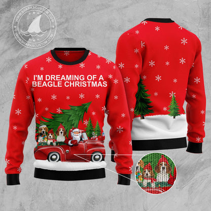 Beagle and Red Truck HZ92306 Ugly Christmas Sweater