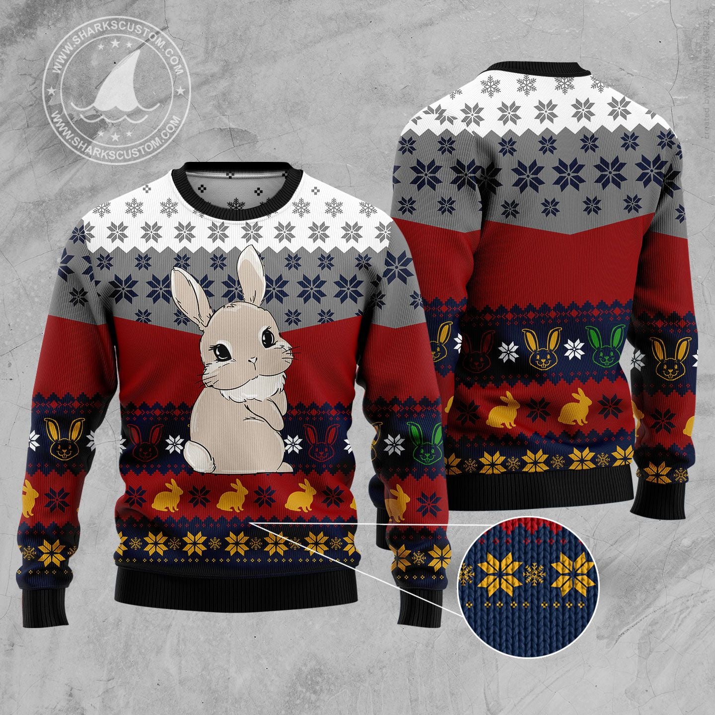 Cute Rabbit HZ92409 Ugly Christmas Sweater unisex womens & mens, couples matching, friends, funny family sweater gifts (plus size available)