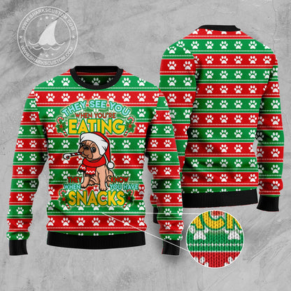 French Bulldog See You Eating Snacks HZ92311 Ugly Christmas Sweater unisex womens & mens, couples matching, friends, funny family sweater gifts (plus size available)