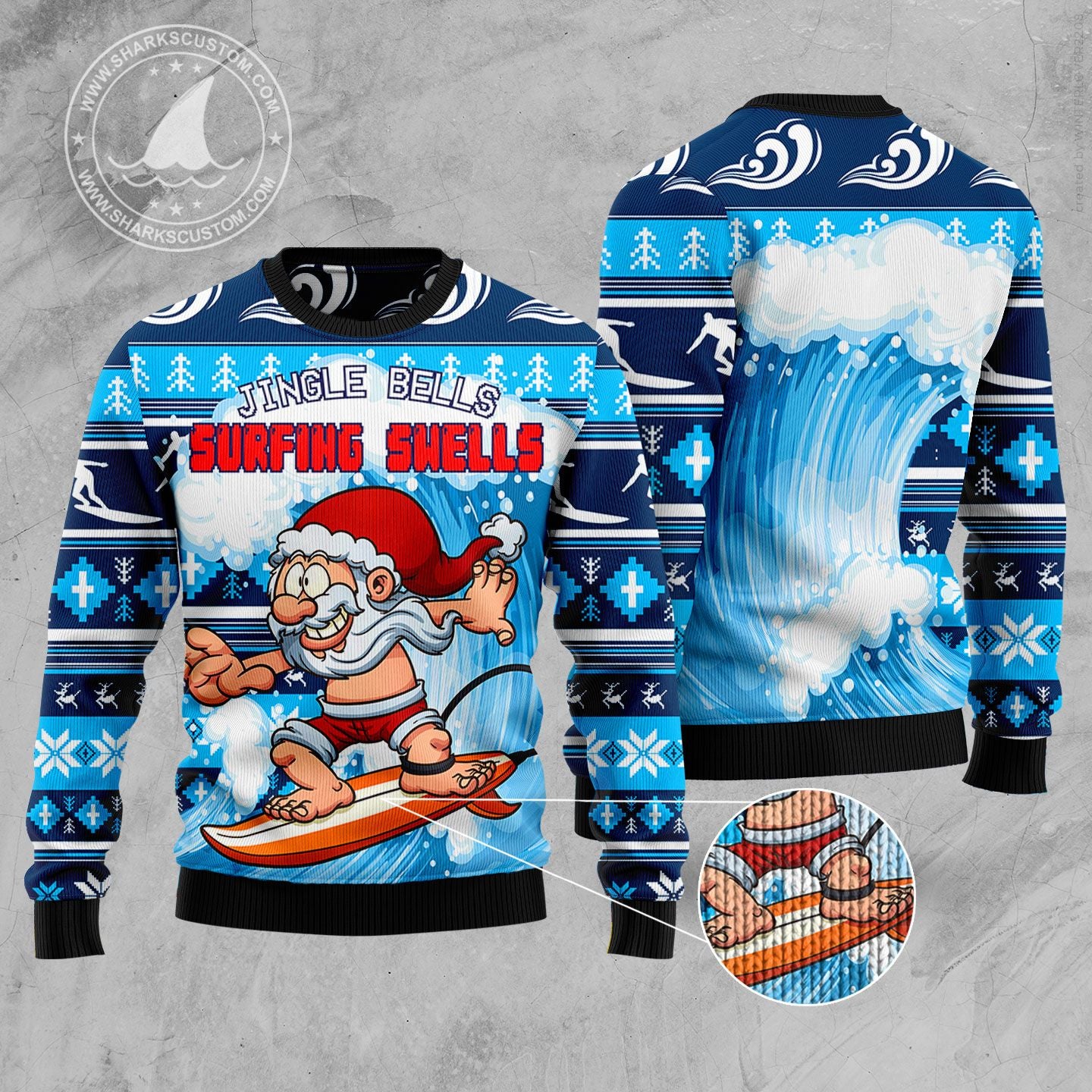 Jingle Bells Surfing Swells HZ92303 Ugly Christmas Sweater unisex womens & mens, couples matching, friends, funny family sweater gifts (plus size available)