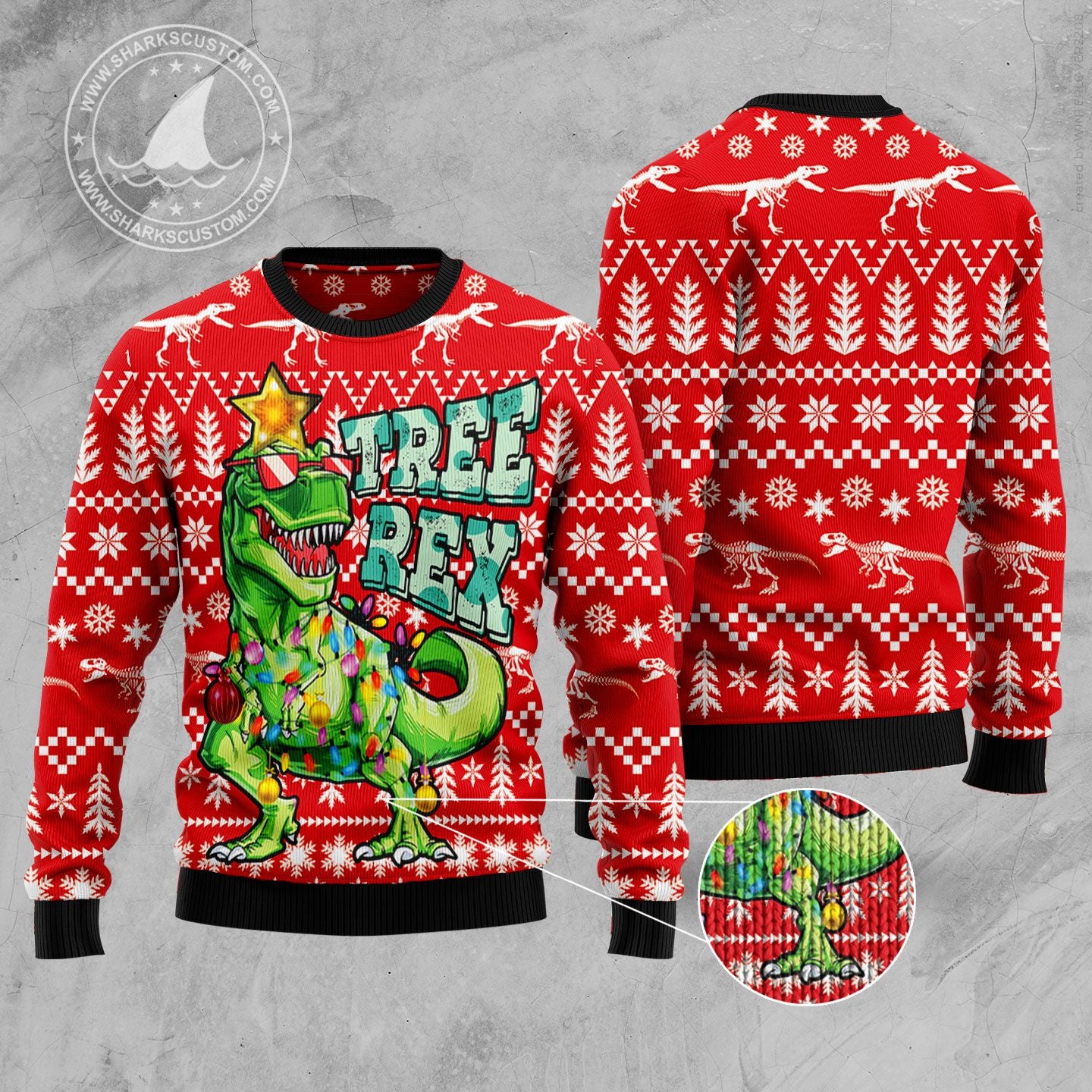 Tree Rex T-Rex Dinosaur HZ92304 Ugly Christmas Sweater