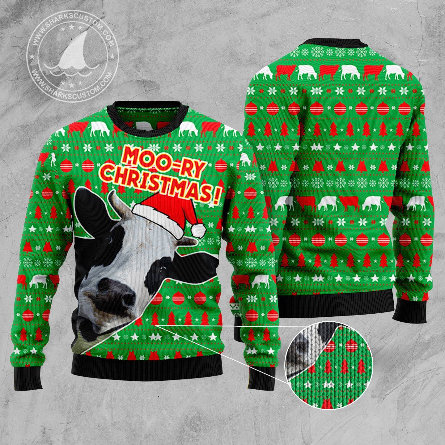 Cute Cow HT92308 Ugly Christmas Sweater unisex womens & mens, couples matching, friends, funny family sweater gifts (plus size available)