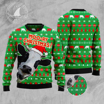Cute Cow HT92308 Ugly Christmas Sweater unisex womens & mens, couples matching, friends, funny family sweater gifts (plus size available)