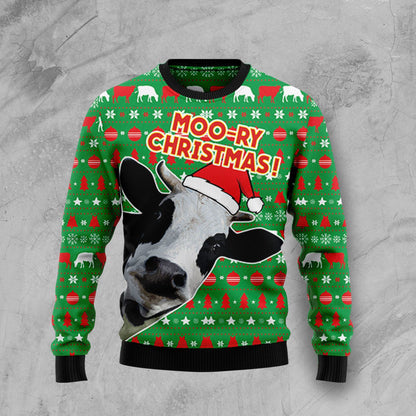 Cute Cow HT92308 Ugly Christmas Sweater unisex womens & mens, couples matching, friends, funny family sweater gifts (plus size available)