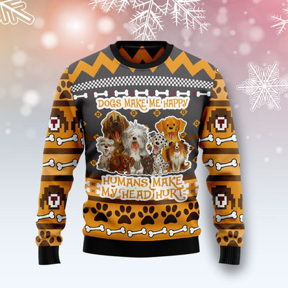 Dogs Make Me Happy T289 Ugly Christmas Sweater