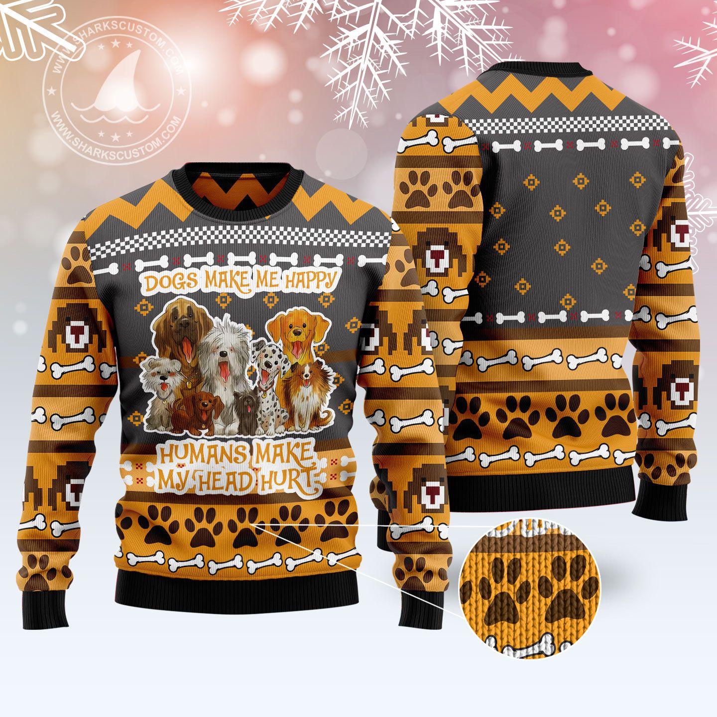 Dogs Make Me Happy T289 Ugly Christmas Sweater