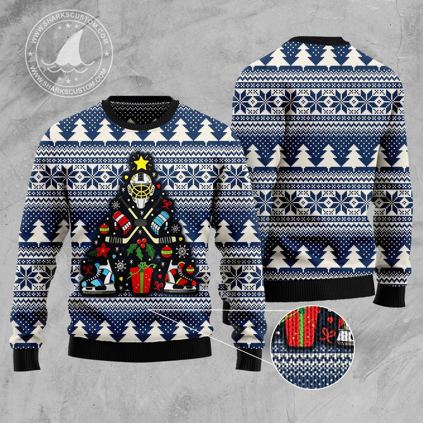 Hockey HT92503 Ugly Christmas Sweater unisex womens & mens, couples matching, friends, funny family sweater gifts (plus size available)